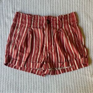 American Eagle Outfitters Red and White Striped High-Rise Soft Shorts